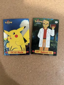 Pikachu + Professor Oak Holo Topps Animated Pokemon Card Lot Vintage WOTC - Image 1