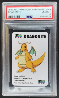 1998 KFC Pokemon Dragonite Card Game #149 PSA 10 CG4 - Image 1