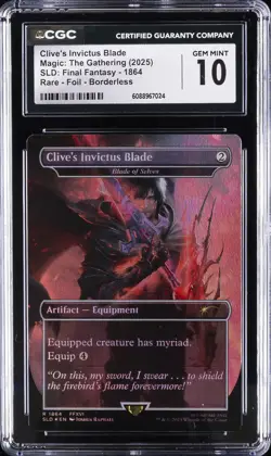 2025 MTG RARE FOIL BORDERLESS #1864 CLIVE'S INVICTUS BLADE CGC 10 GEM MINT - Image 1