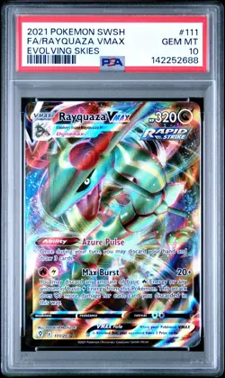 2021 Pokemon Sword & Shield Full Art Rayquaza VMAX Evolving Skies #111 PSA 10 - Image 1