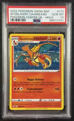 SPECIAL DELIVERY CHARIZARD HOLO PSA 10 2022 POKEMON CENTER UK SWSH BSP PROMO 075 - Image 1