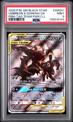 2020 POKEMON SM BLACK STAR PROMO TAG TEAM POWERS COLL UMBREON & DARKRAI GX PSA 9 - Image 1