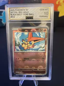 Pokemon Victini 012/086 SV Black Bolt Reverse Holo Rare AGS 10 English TCG - Image 1