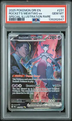 2025 POKEMON DRI EN-DESTINED RIVALS #231 TEAM ROCKET'S MEWTWO EX PSA 10 - Image 1
