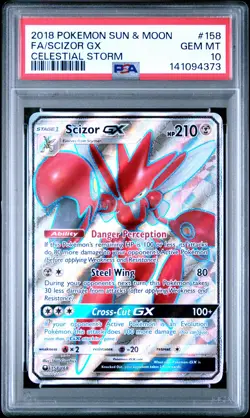 2018 POKEMON SUN & MOON CELESTIAL STORM #158 FULL ART/SCIZOR GX PSA 10 - Image 1