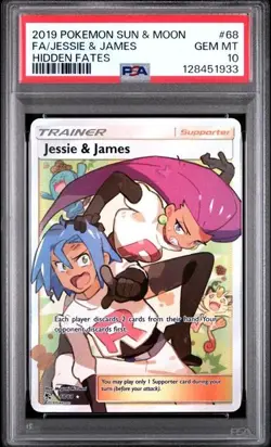 2019 Pokemon Sun & Moon Hidden Fates #68 FA/Jessie & James Hidden Fates PSA 10 - Image 1