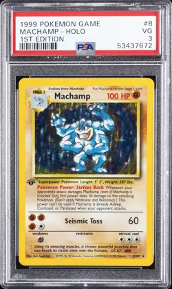 1999 POKEMON BASE SET 1ST EDITION #8 MACHAMP-HOLO PSA 3 - Image 1