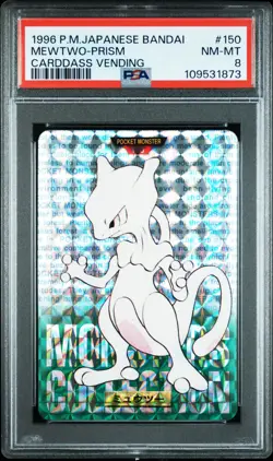 1996 POKEMON JPN BANDAI CARDDASS VENDING #150 MEWTWO-PRISM PSA 8 - Image 1