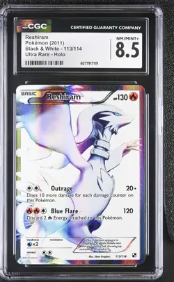 CGC 8.5 Reshiram 2011 Black & White 113/114 Ultra Rare Holo Pokemon Card - Image 1