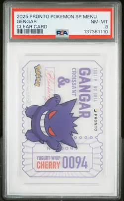2025 PRONTO POKEMON SPECIAL MENU POKEMON ORIG CLEAR CARD GENGAR PSA 8 - Image 1