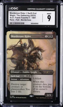 2025 MTG RARE FOIL BORDERLESS #1981 MURDEROUS RIDER // SWIFT END CGC 9 - Image 1