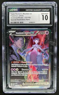 2025 Pokemon Destined Rivals Team Rocket's Mewtwo ex #231/182 CGC 10 - Image 1