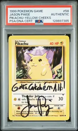 1999 POKEMON BASE SET #58 PIKACHU SIGNED BY JASON PAIGE PSA AUTH AUTO AUTH - Image 1