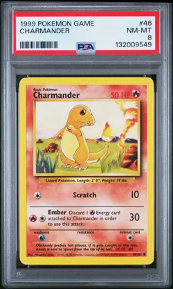1999 POKEMON BASE SET UNLIMITED #46 CHARMANDER PSA 8 - Image 1