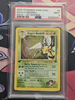 PSA 9 MINT 2000 Pokemon Gym Challenge Kogas Beedrill Holo 1st Edition #9 W Swirl - Image 1