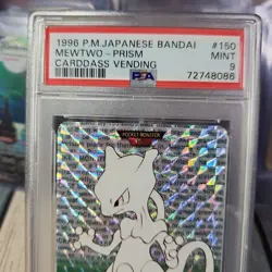 PSA 9 Mewtwo Carddass Vending Bandai Prism Green Japanese Pokemon 1996 - Image 2