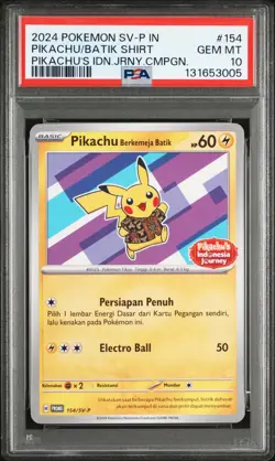 2024 POKEMON INDONESIAN JOURNEY CAMPAIGN #154 PIKACHU IN BATIK SHIRT PSA 10 - Image 1