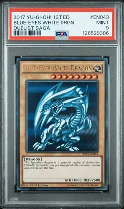 Yugioh! PSA 9 Blue Eyes White Dragon DUSA-EN043 Duelist Saga Last One Remaining! - Image 1