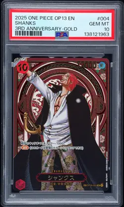 2025 ONE PIECE OP13-CARRYING ON HIS WILL 3RD ANV-GOLD #004 SHANKS PSA 10 - Image 1