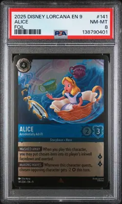 2025 DISNEY LORCANA EN 9-FABLED FOIL #141 ALICE - ACCIDENTALLY ADRIFT PSA 8 - Image 1