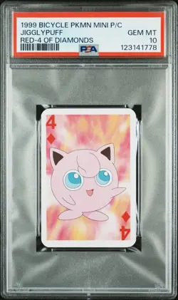 1999 BICYCLE POKEMON MINI PLAYING CARDS RED DECK 4 OF DIAMONDS JIGGLYPUFF - Image 1