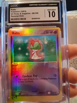 Ralts Cgc 10 Gem Mint 2003 EX Ruby & Sapphire Reverse Holo 66/109 E-reader Card - Image 1