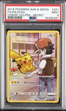 2019 POKEMON SUN & MOON COSMIC ECLIPSE SECRET #241 FULL ART/PIKACHU PSA 9 - Image 1