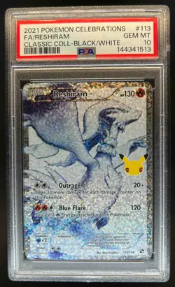 2021 Pokemon Reshiram Classic Collection Full Art Black White #113/114 PSA 10 - Image 1