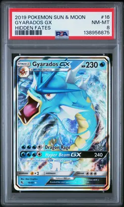 2019 POKEMON SUN & MOON HIDDEN FATES #16 GYARADOS GX PSA 8 - Image 1