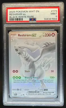 2025 Pokemon White Flare Reshiram ex Black Rare and #173/086 PSA 9 - Image 1