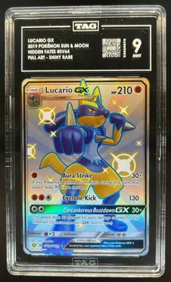 2019 Pokemon SM Hidden Fates Lucario GX Full Art Shiny Rare #SV64/SV94 TAG 9 - Image 1