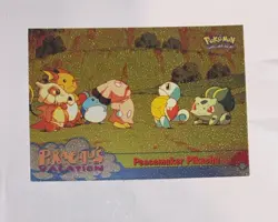 1999 Topps Pokemon First Movie Peacemaker Pikachu Silver Foil #46 Black Logo - Image 1