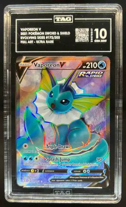2021 Pokemon SWSH Evolving Skies Vaporeon V Ultra Rare #172/203 TAG 10 - Image 1