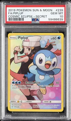 2019 POKEMON SUN & MOON COSMIC ECLIPSE SECRET #239 FULL ART/PIPLUP PSA 10 - Image 1