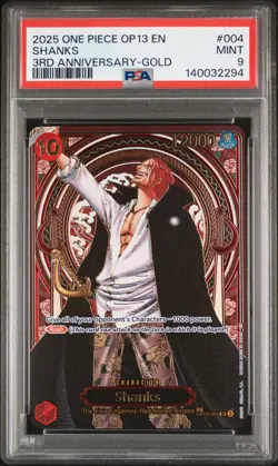 2025 ONE PIECE OP13-CARRYING ON HIS WILL 3RD ANV-GOLD #004 SHANKS PSA 9 - Image 1