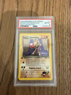 Pokemon TCG Rockets Hitmonchan Holo Rare Card 11/132 1st Edition - PSA 8 - Image 1