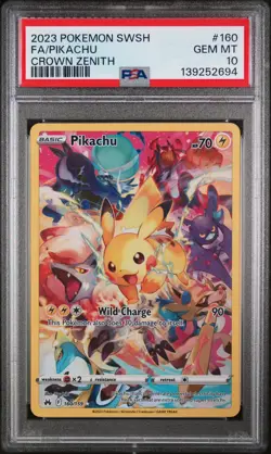 Pokemon Pikachu TCG Full Art Secret Rare Holo Card Crown Zenith 160/159 PSA 10 - Image 1