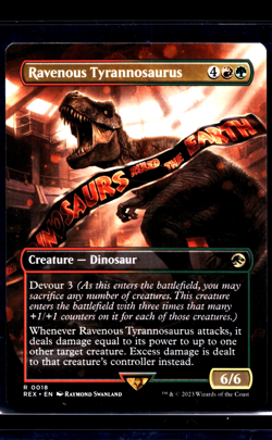 MTG Magic the Gathering Jurassic World Park Borderless Ravenous Tyrannosaurus LP - Image 1
