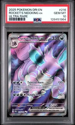 2025 POKEMON DRI EN-DESTINED RIVALS ULTRA RARE TEAM ROCKET'S NIDOKING EX PSA 10 - Image 1