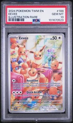 2024 POKEMON TWM EN-TWILIGHT MASQUERADE ILLUSTRATION RARE #188 EEVEE PSA 10 - Image 1