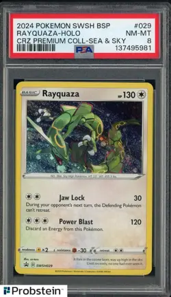2024 Pokemon SWSH BSP CRZ Premium Coll Sea & Sky #029 Rayquaza - Holo PSA 8 - Image 1