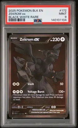 2025 POKEMON BLK EN-BLACK BOLT BLACK WHITE RARE #172 ZEKROM EX PSA 9 - Image 1