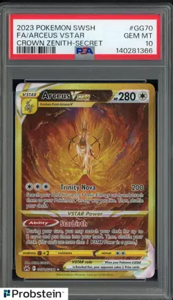 2023 Pokemon SWSH Crown Zenith Secret #GG70 FA Arceus Vstar PSA 10 GEM MINT - Image 1
