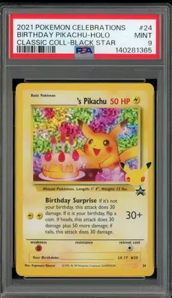 2021 Pokemon Celebrations Classic Black Star #24 Birthday Pikachu Holo PSA 9 - Image 1
