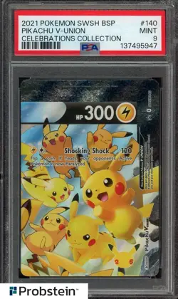 2021 POKEMON SWSH BLACK STAR PROMO #140 PIKACHU V-UNION CELEBRATIONS COLL PSA 9 - Image 1