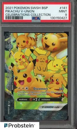 2021 POKEMON SWSH BLACK STAR PROMO #141 PIKACHU V-UNION CELEBRATIONS COLL PSA 9 - Image 1