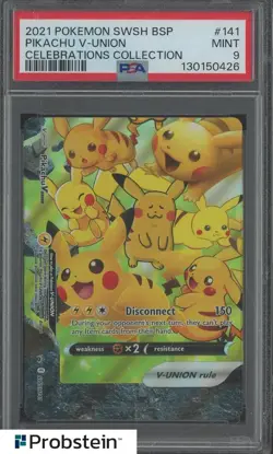 2021 POKEMON SWSH BLACK STAR PROMO #141 PIKACHU V-UNION CELEBRATIONS COLL PSA 9 - Image 1