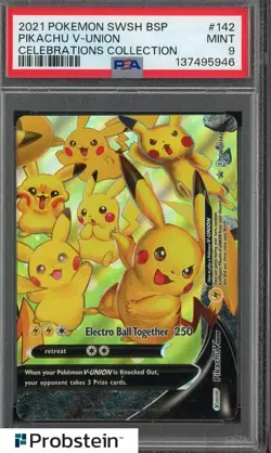 2021 POKEMON SWSH BLACK STAR PROMO #142 PIKACHU V-UNION CELEBRATIONS COLL PSA 9 - Image 1