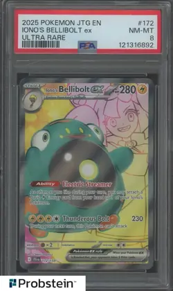 2025 Pokemon JTG EN Ultra Rare #172 Iono's Bellibolt ex PSA 8 NM-MT - Image 1