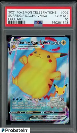 2021 Pokemon Celebrations #009 Surfing Pikachu VMax Full Art PSA 10 GEM MINT - Image 1